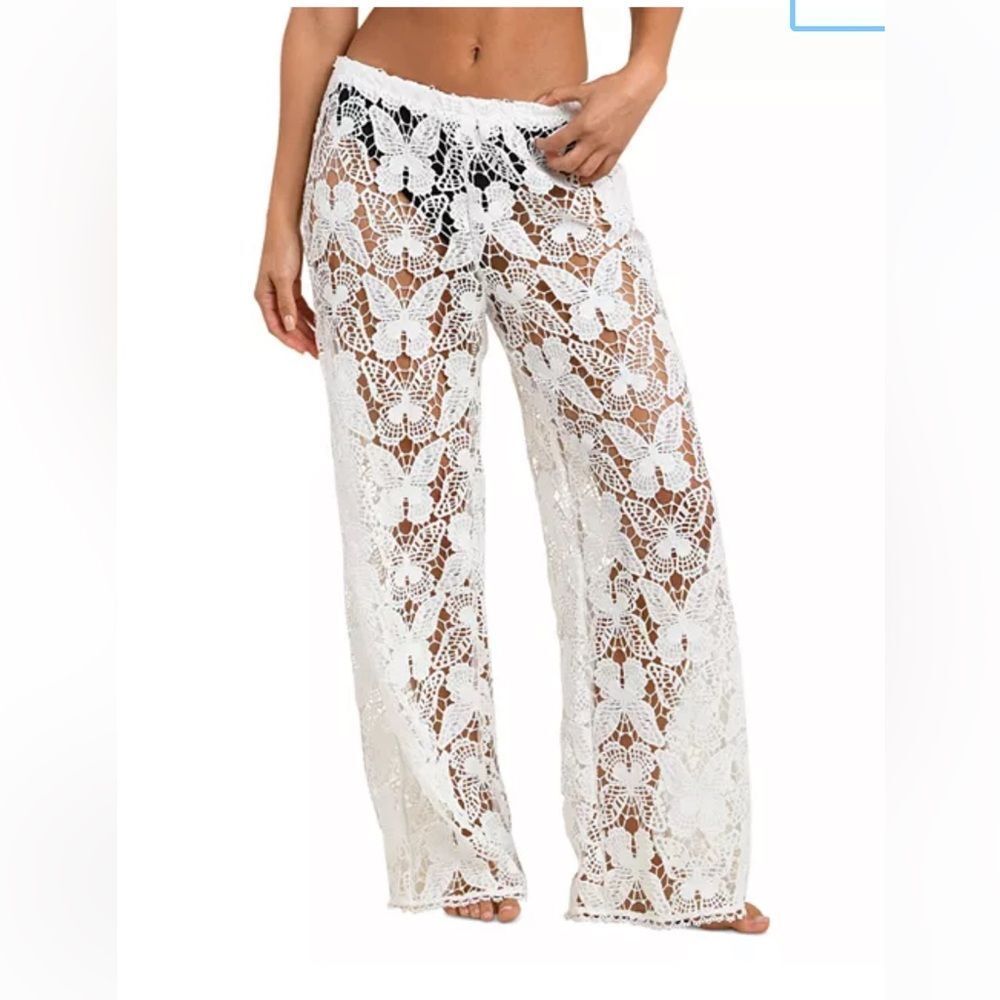 L'AGENCE White butterfly Lace Swim Coverup Pants